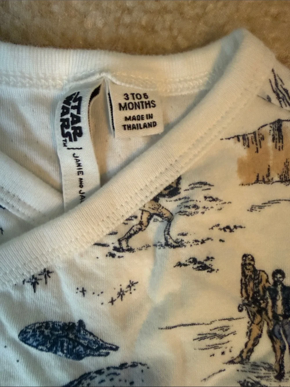 Star Wars Janie and Jack 3-6M White and Navy Screen-Print baby top and pant set